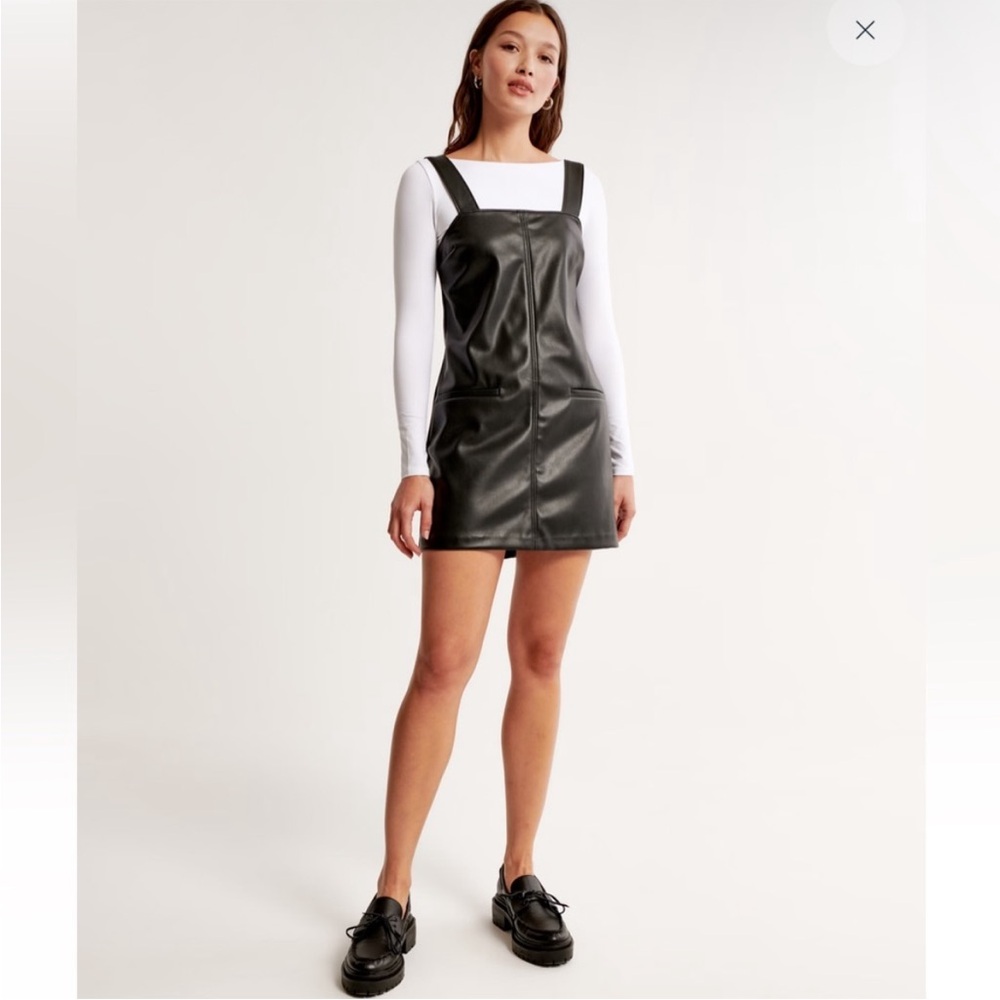 Abercrombie & Fitch Vegan Leather Shift Mini Dress Olive Green